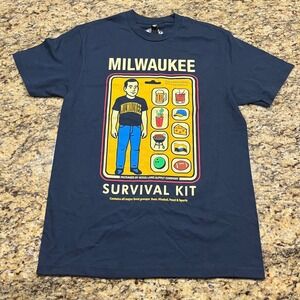 Brew City Brand Milwaukee Survival Kit T-Shirt Mens Medium Navy Blue Graphic Tee